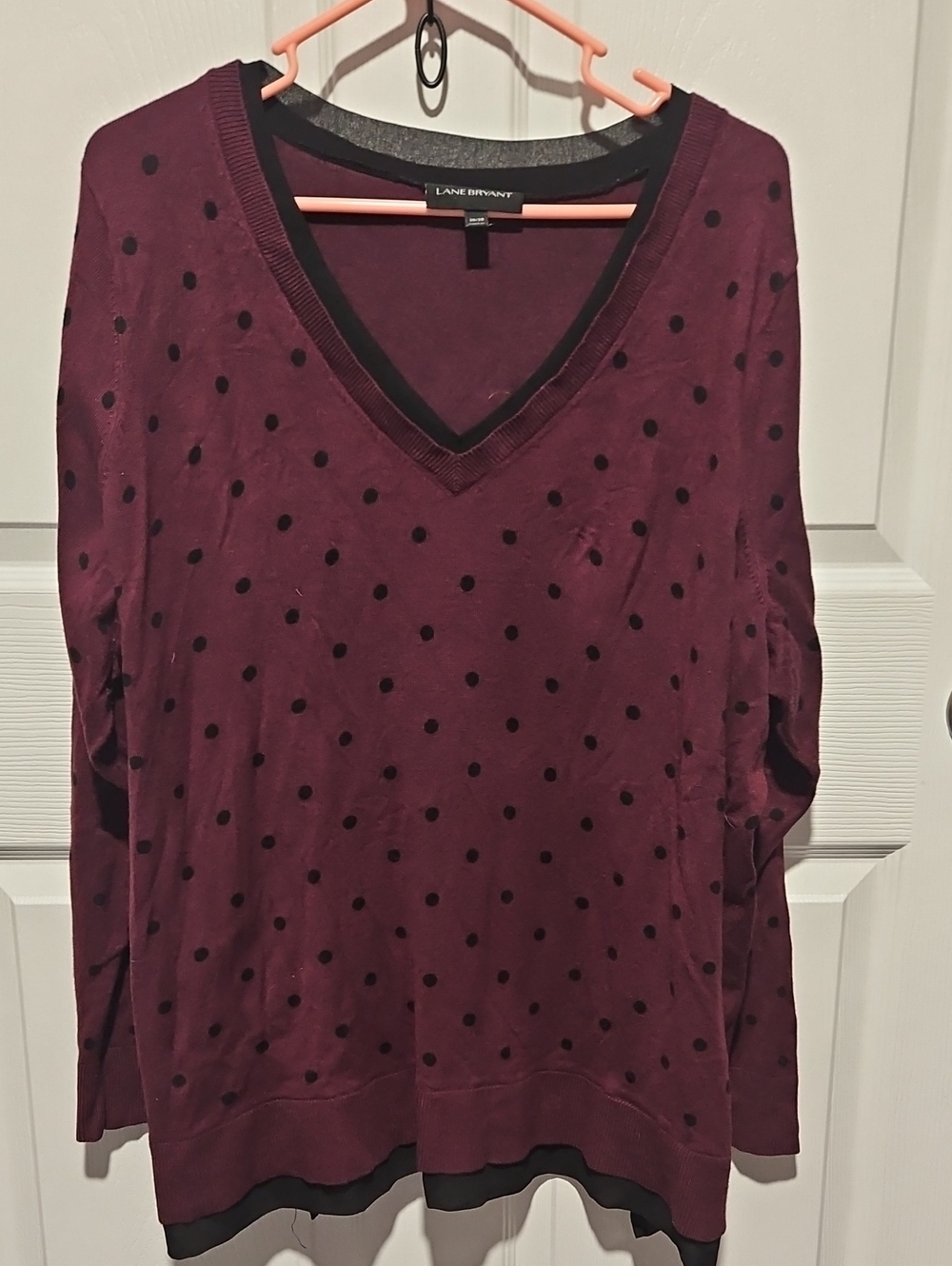 Lane Bryant Burgundy Polka Dot V-Neck Sweater